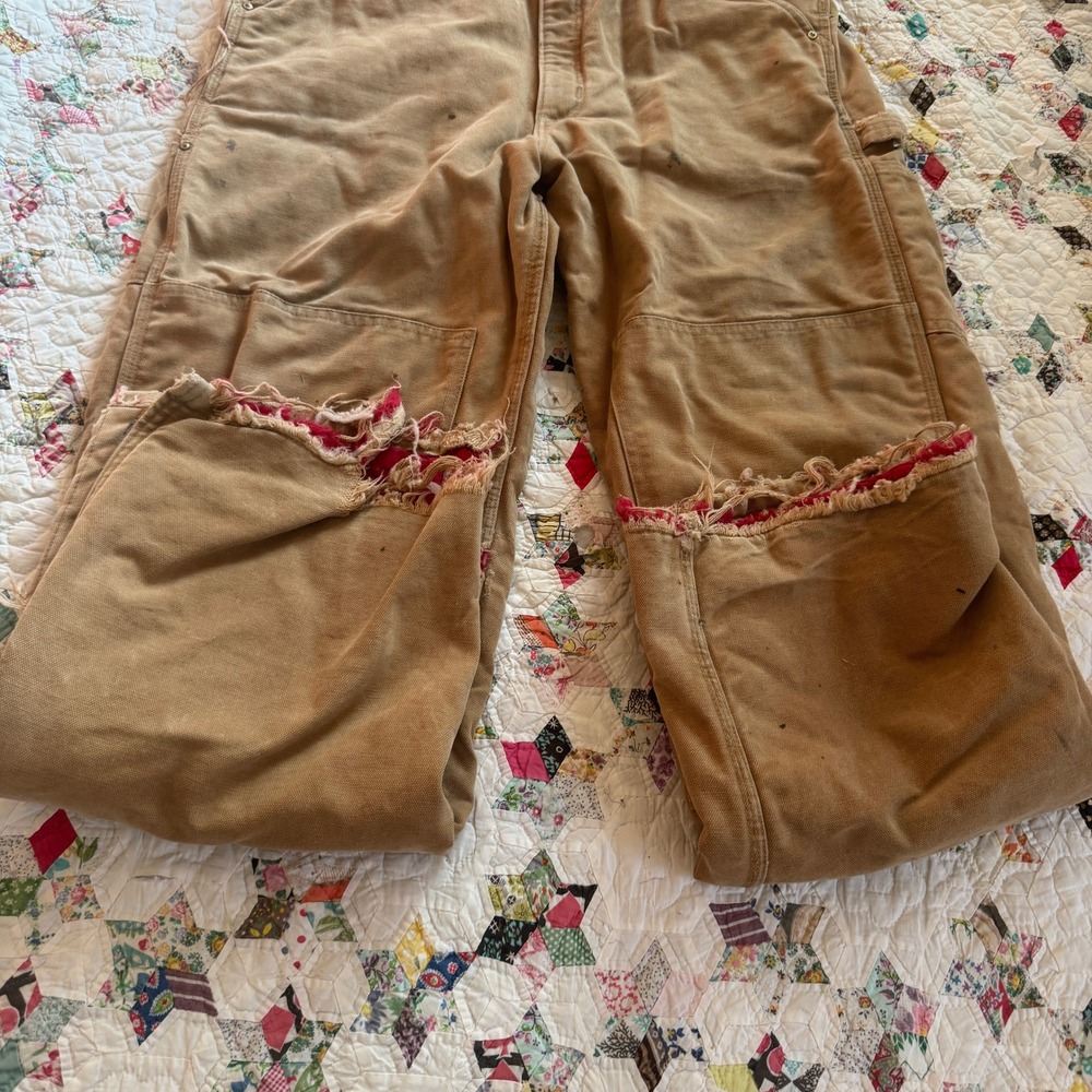 Carhartt R02 BRN Quilt Lined Duck Bib Overalls Brown Distressed 36x32 Mens - Picture 4 of 10